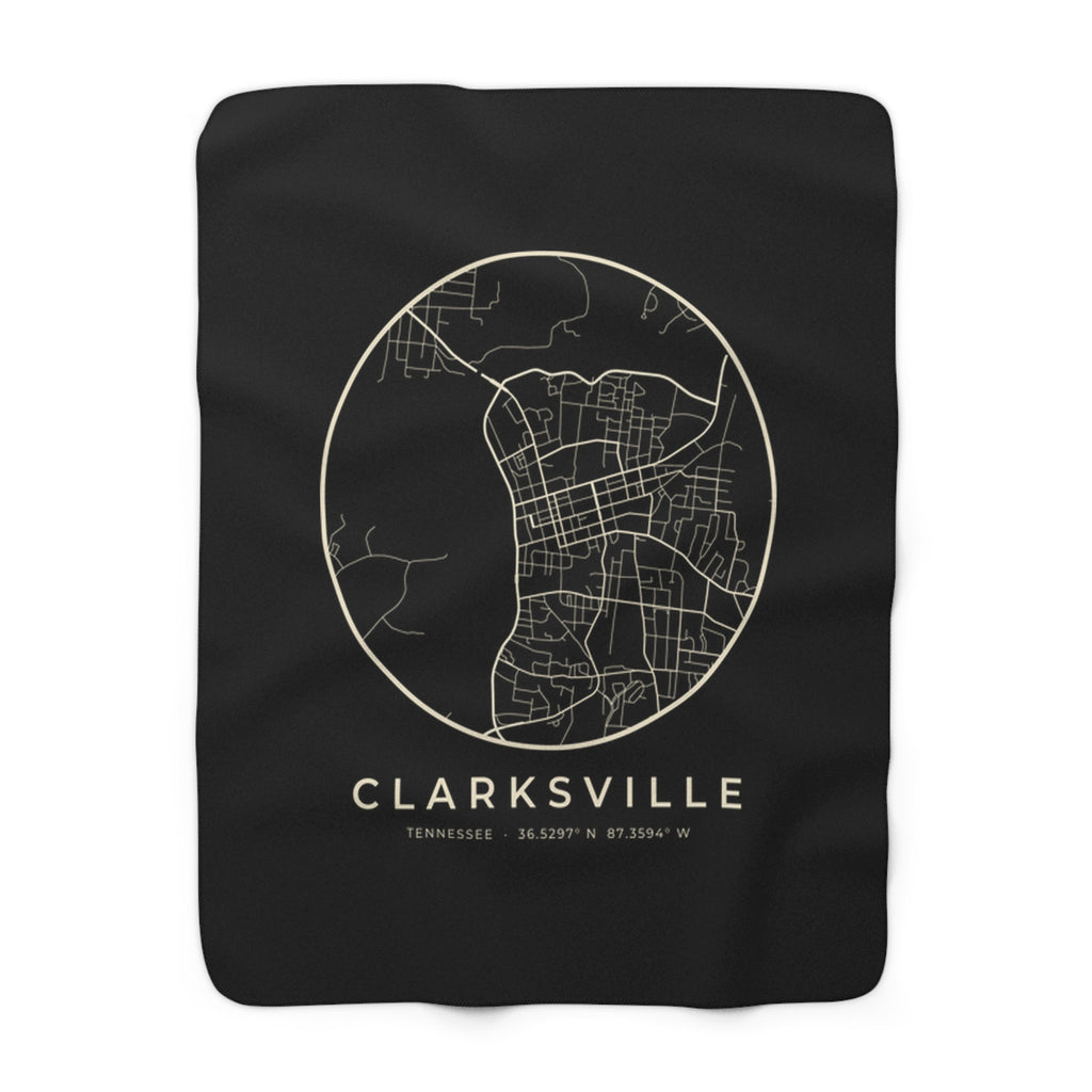 Clarksville Street Map Sherpa Blanket (Black)