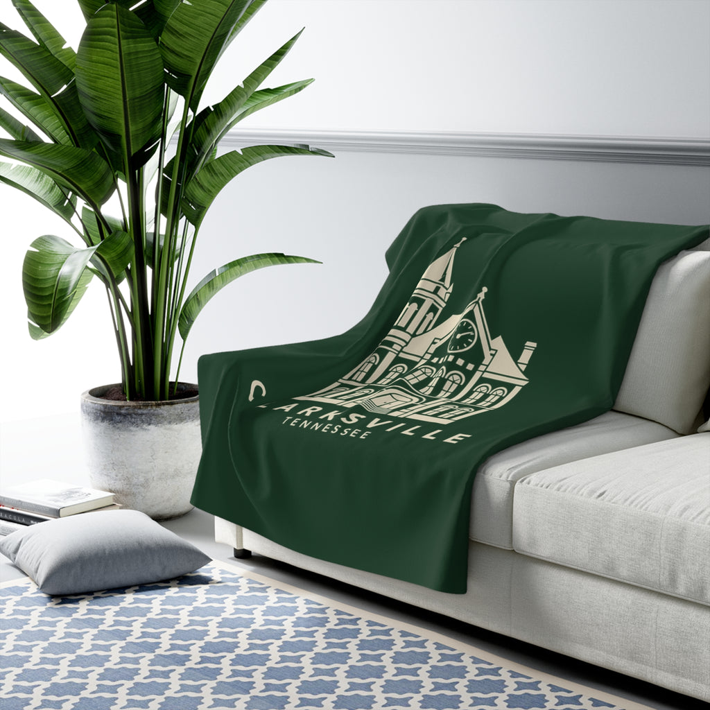 Clarksville Customs House Sherpa Blanket (Forest Green)