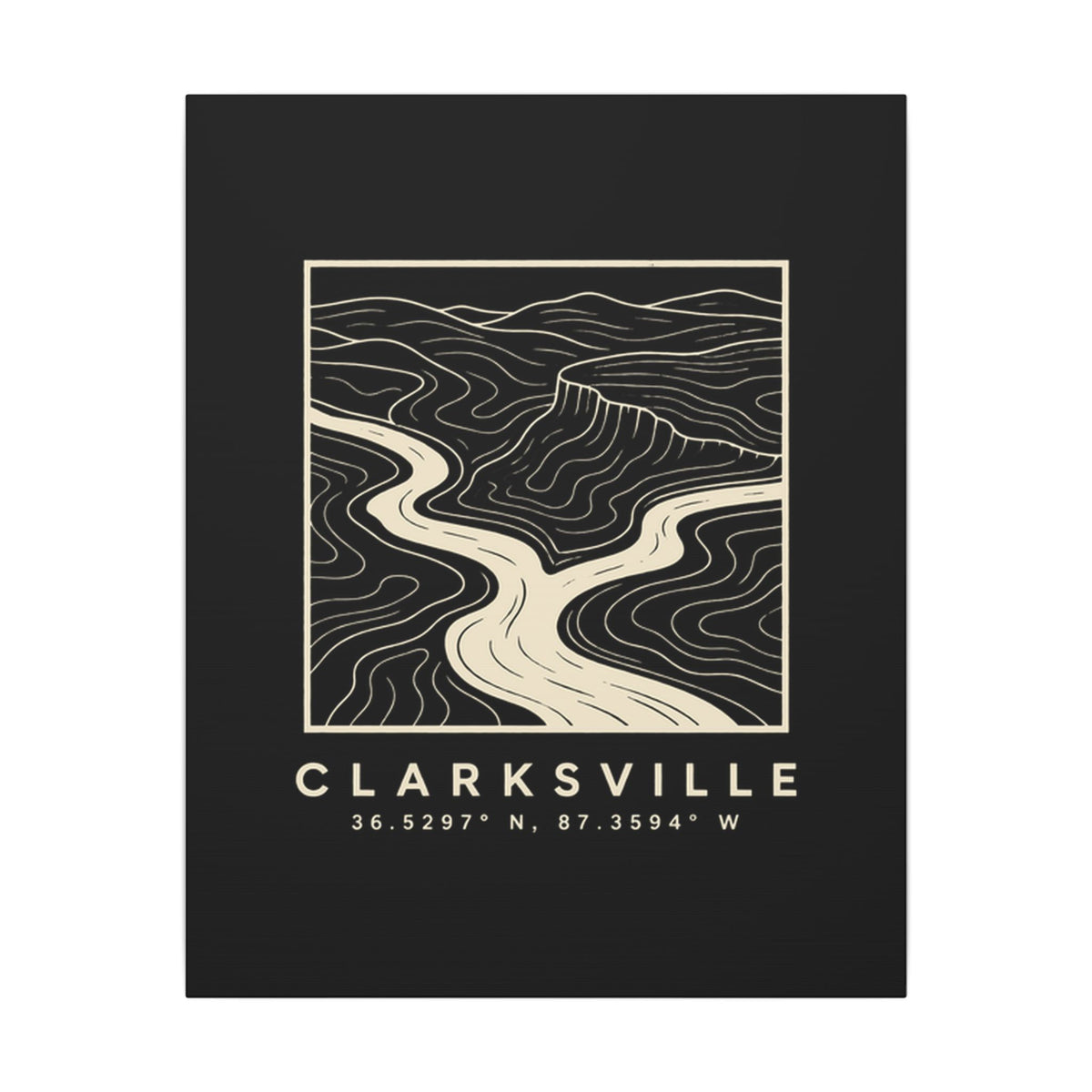 Clarksville Topo Map Canvas Print (Black)