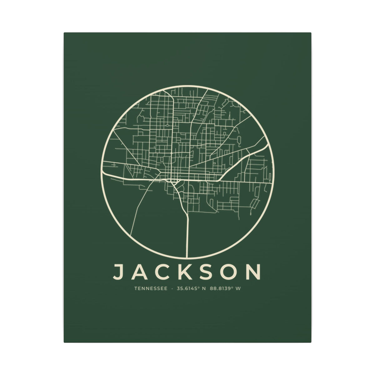 Jackson Street Map Canvas Print (Forest Green)