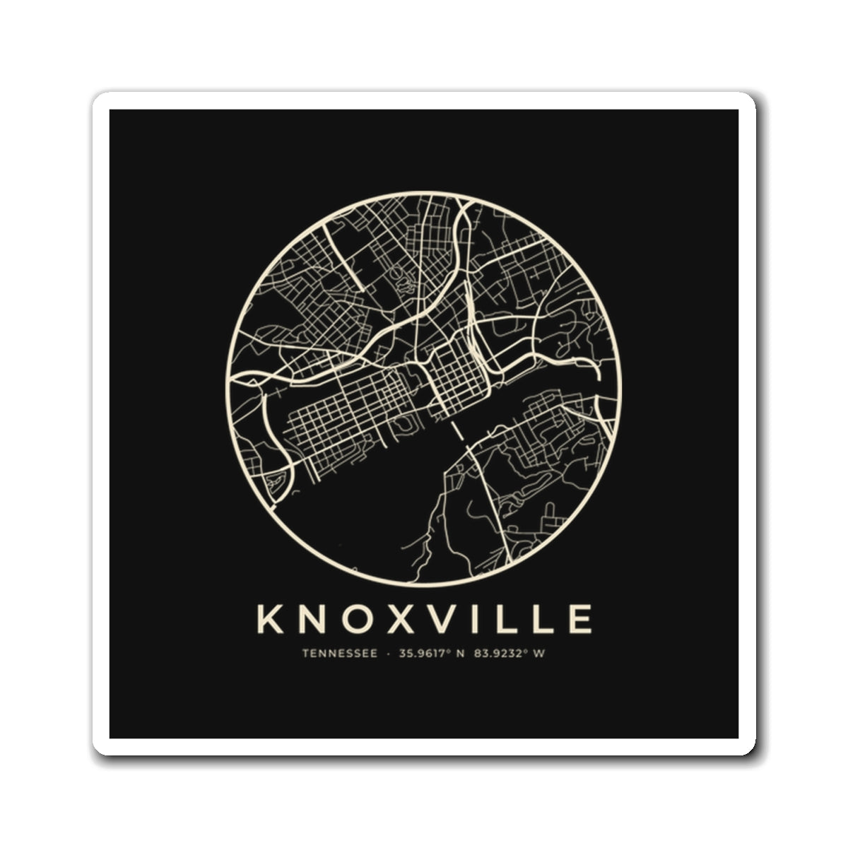 Knoxville Street Map Magnet (Black)