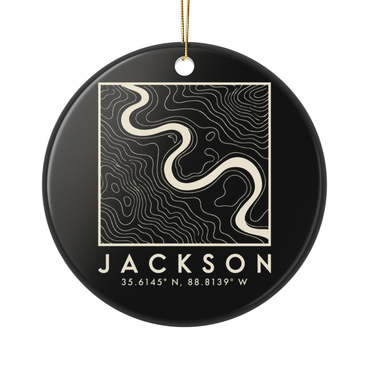 Jackson Topo Map Ornament (Black)