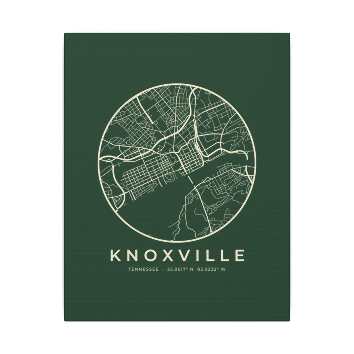 Knoxville Street Map Canvas Print (Forest Green)