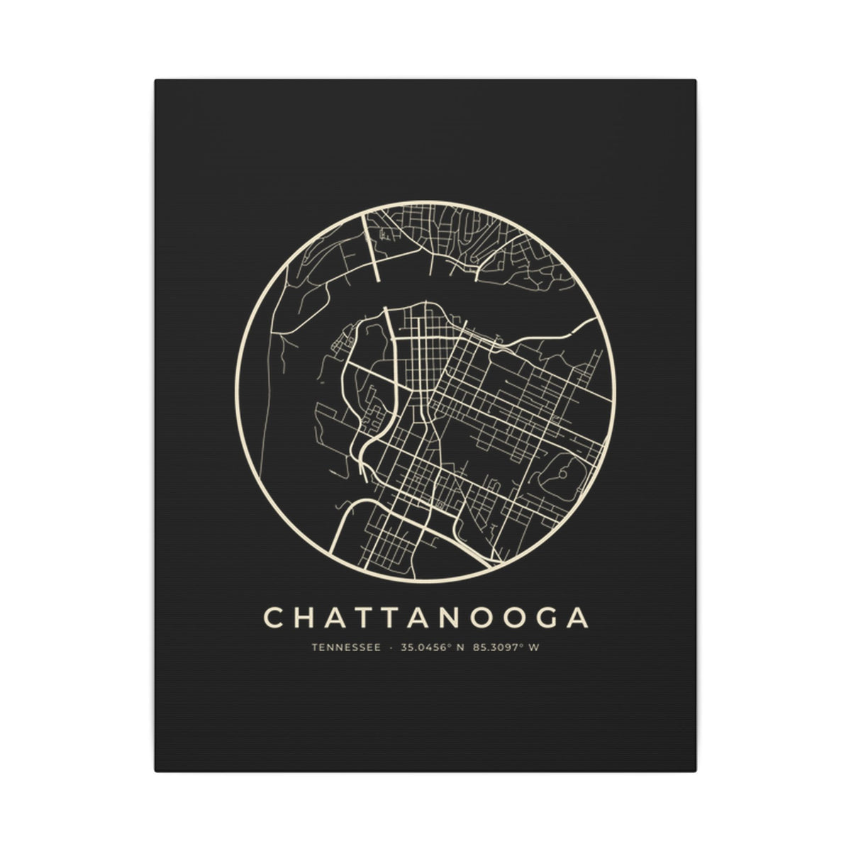 Chattanooga Street Map Canvas Print (Black)