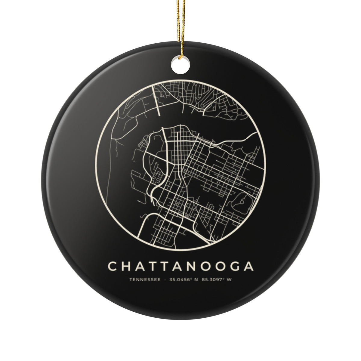 Chattanooga Street Map Ornament (Black)