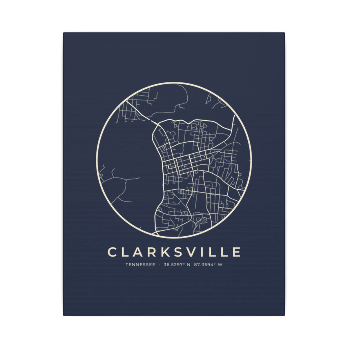 Clarksville Street Map Canvas Print (Navy)