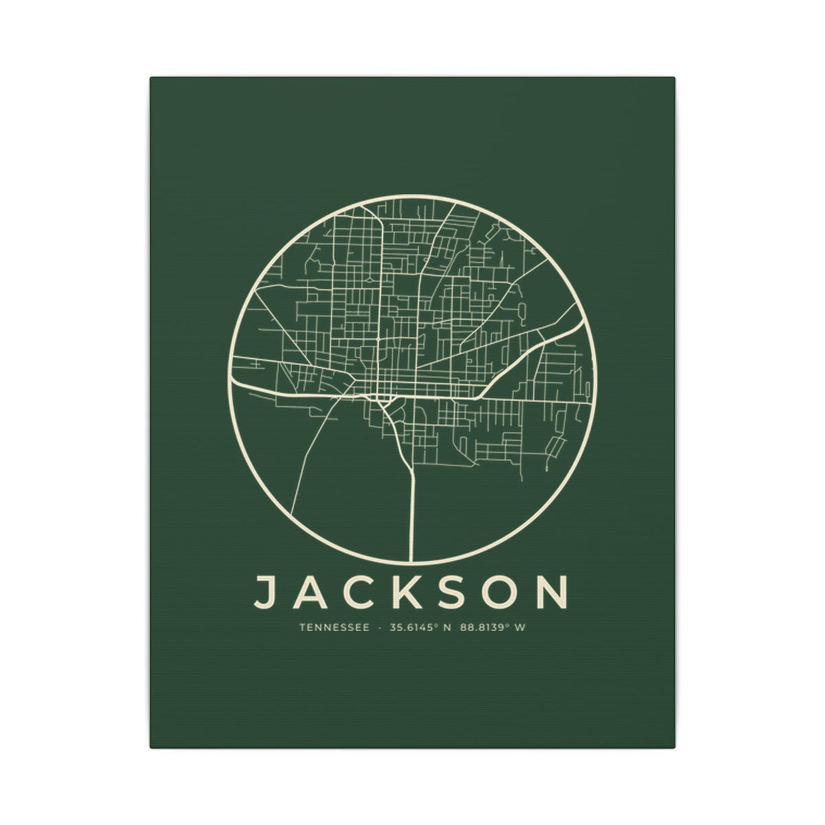Jackson Street Map Canvas Print (Forest Green)
