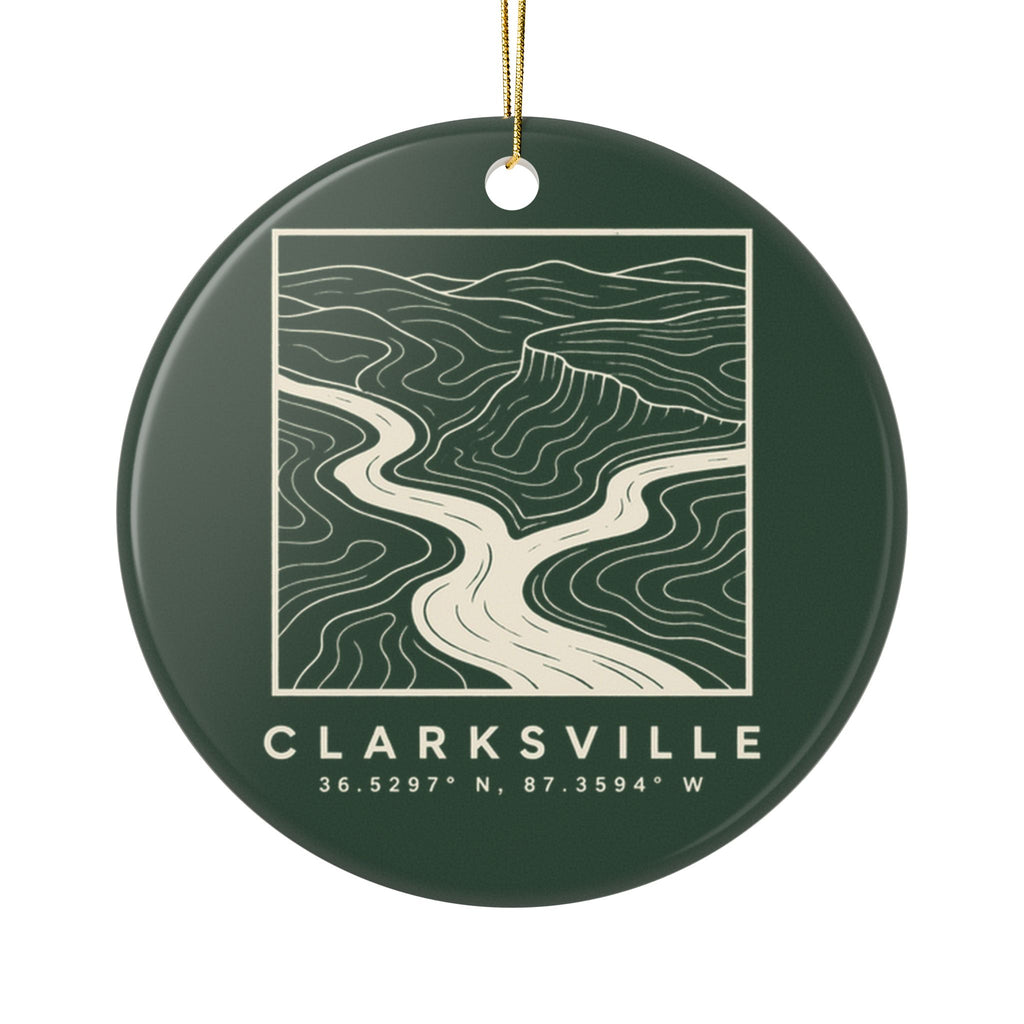 Clarksville Topo Map Ornament (Forest Green)