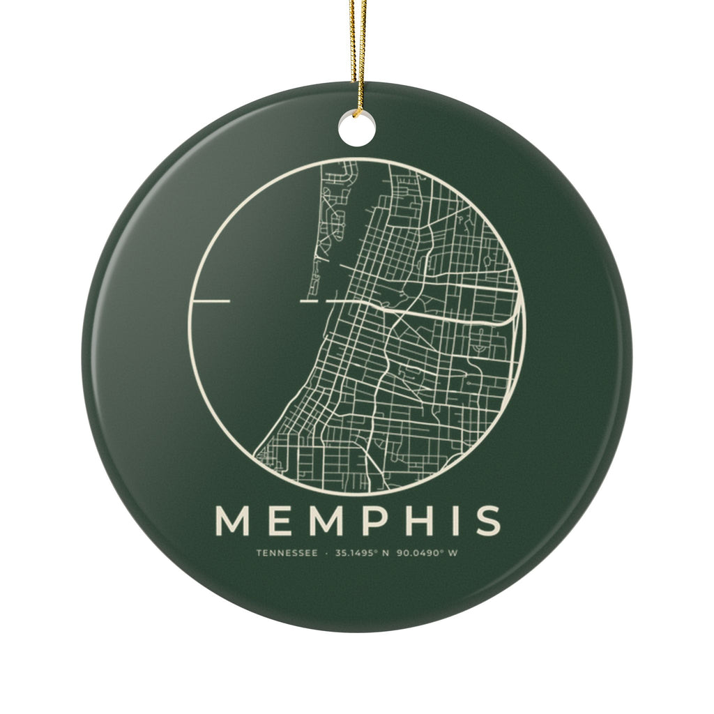 Memphis Street Map Ornament (Forest Green)