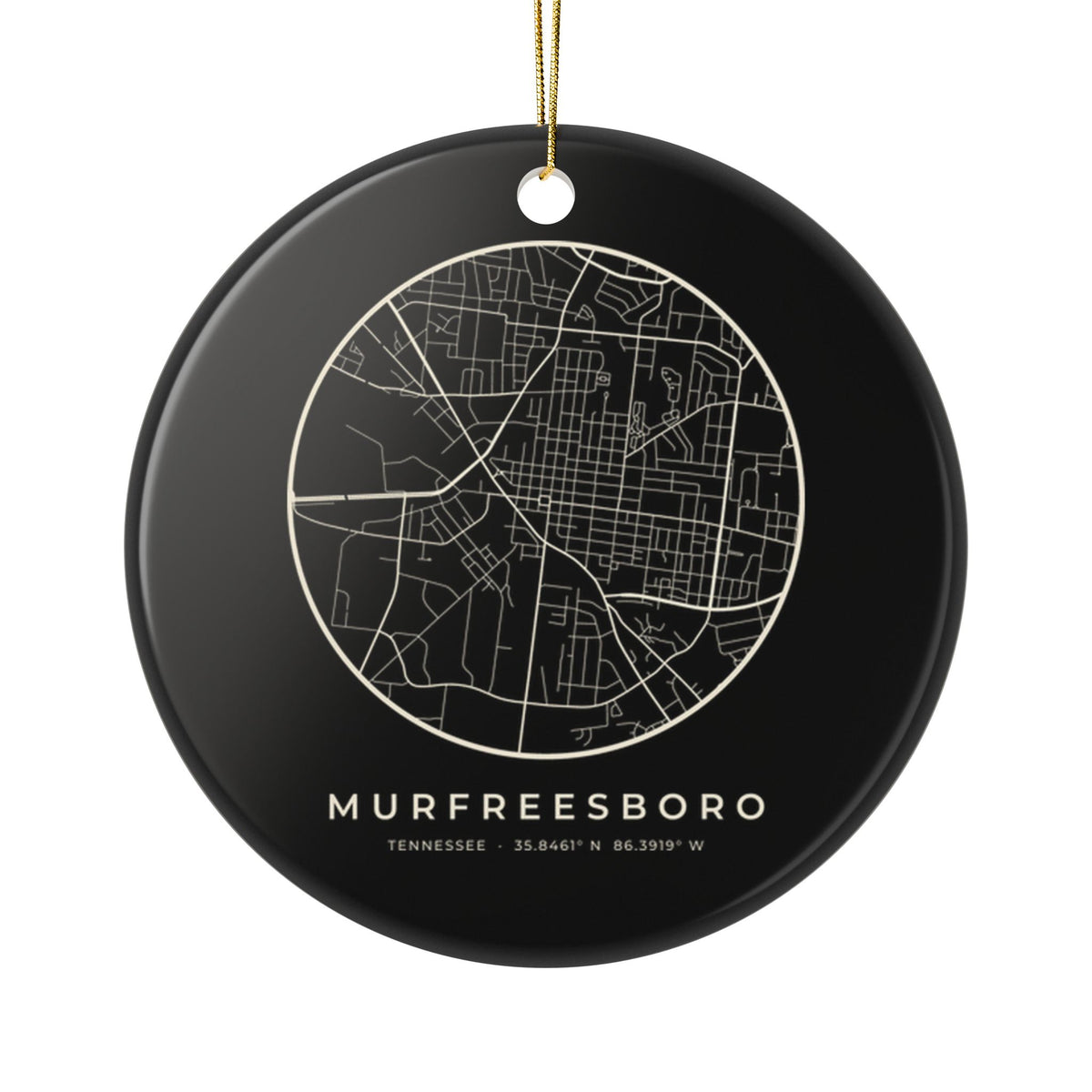 Murfreesboro Street Map Ornament (Black)
