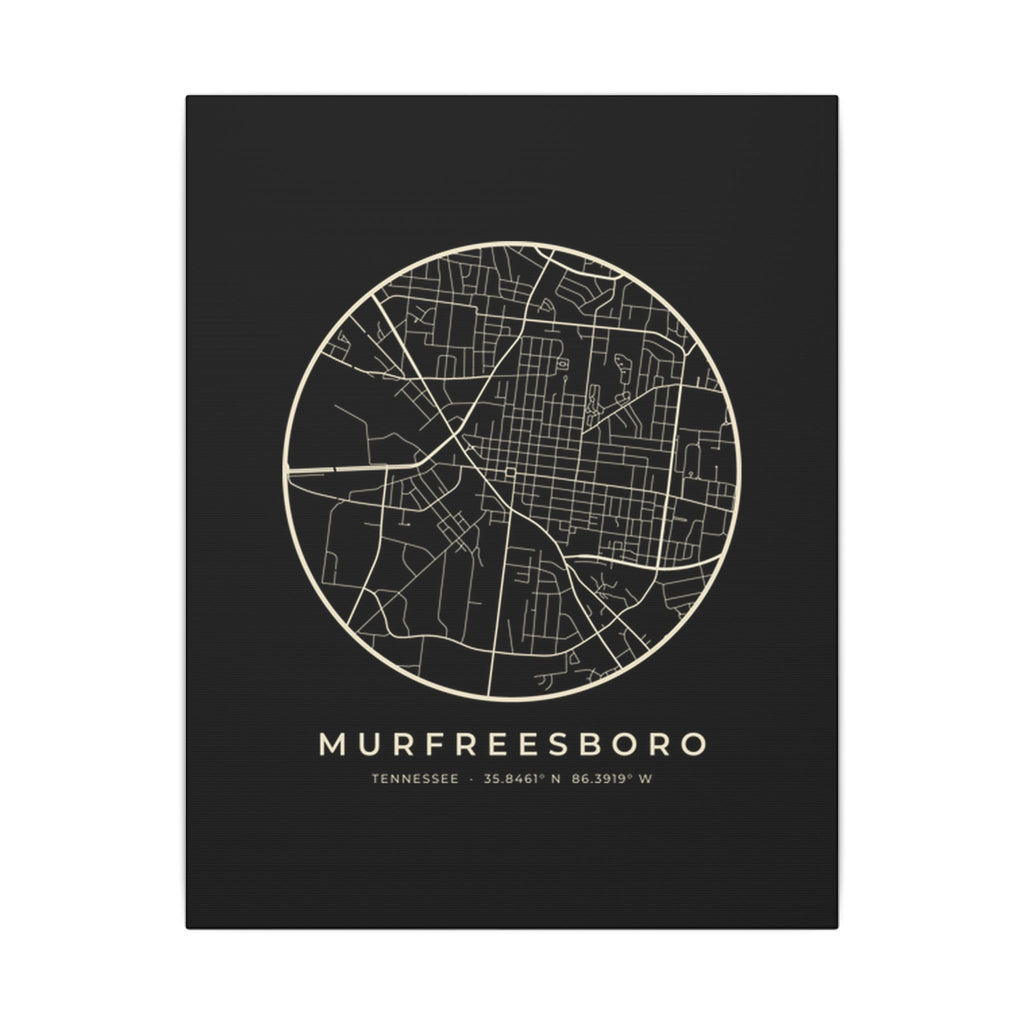 Murfreesboro Street Map Canvas Print (Black)