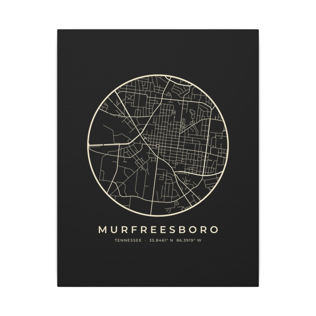 Murfreesboro Street Map Canvas Print (Black)