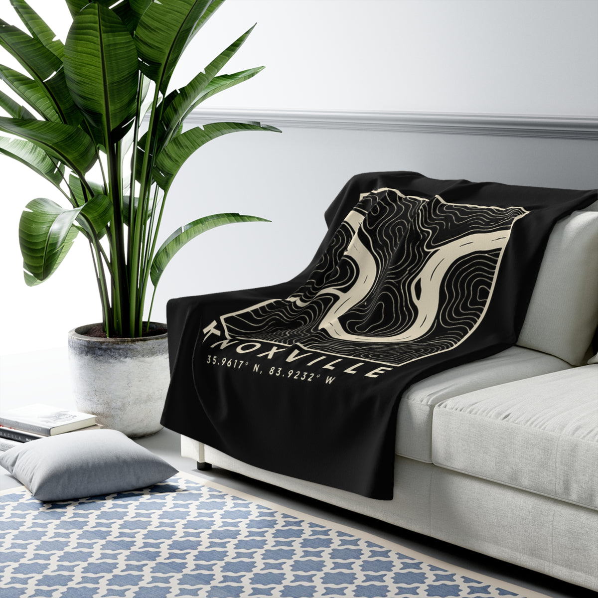 Knoxville Topo Map Sherpa Blanket (Black)