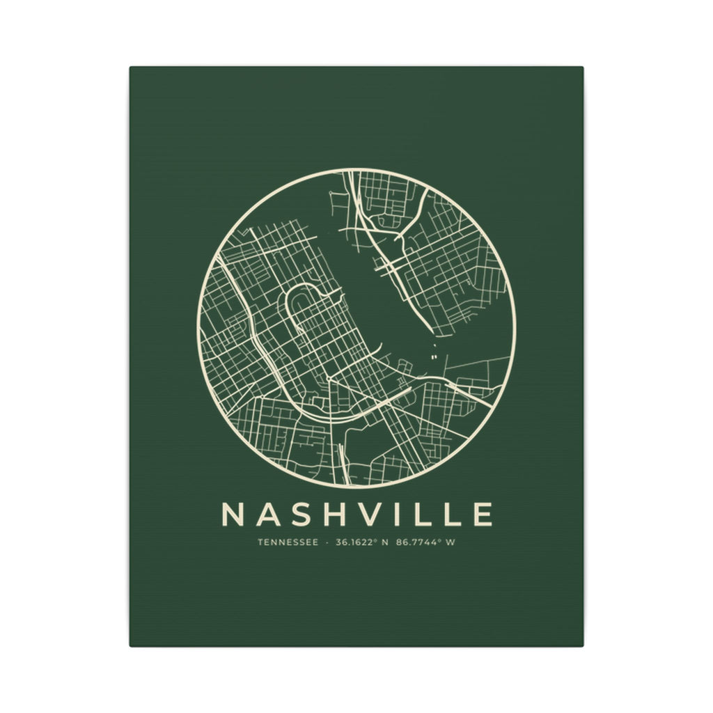 Nashville Street Map Canvas Print (Forest Green)