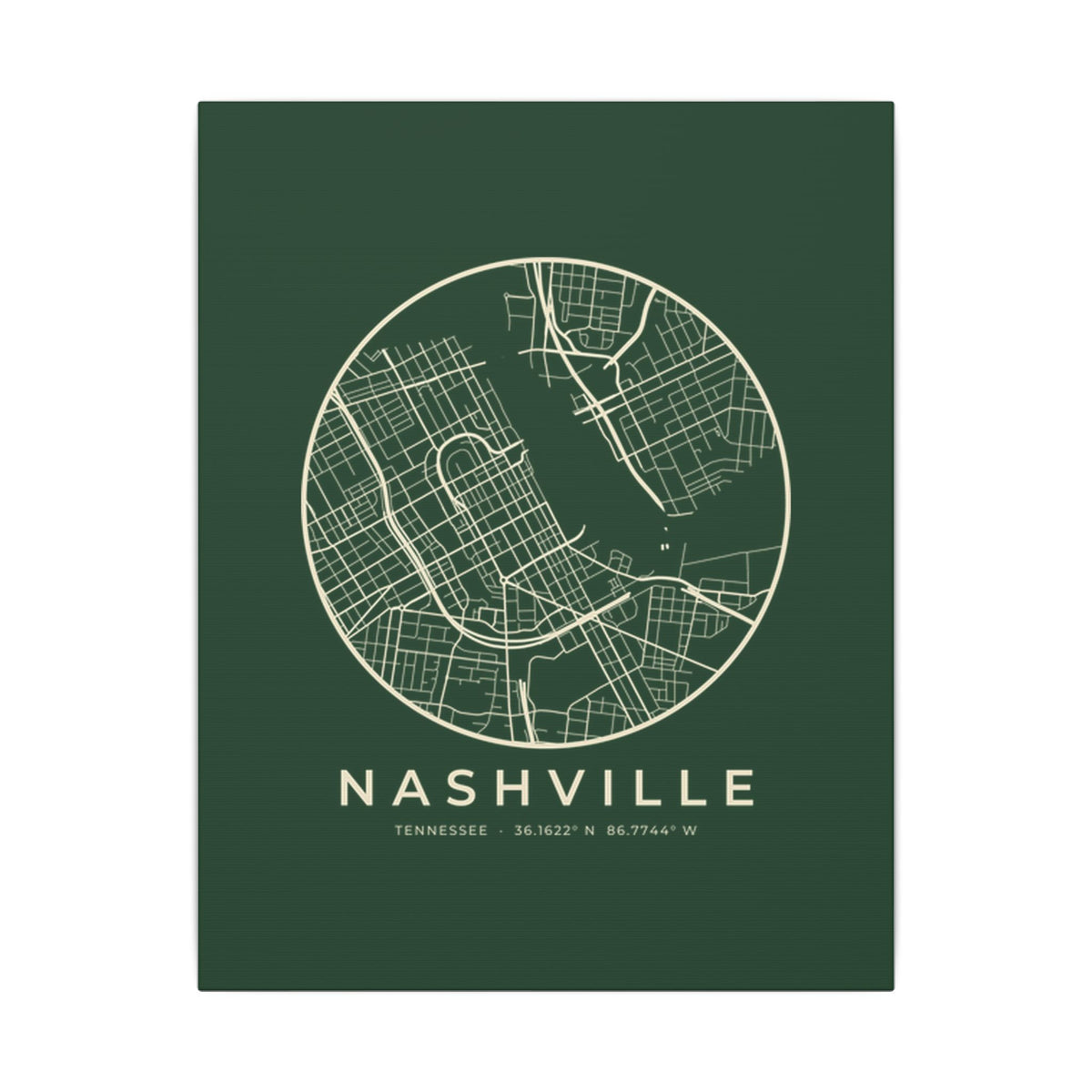 Nashville Street Map Canvas Print (Forest Green)