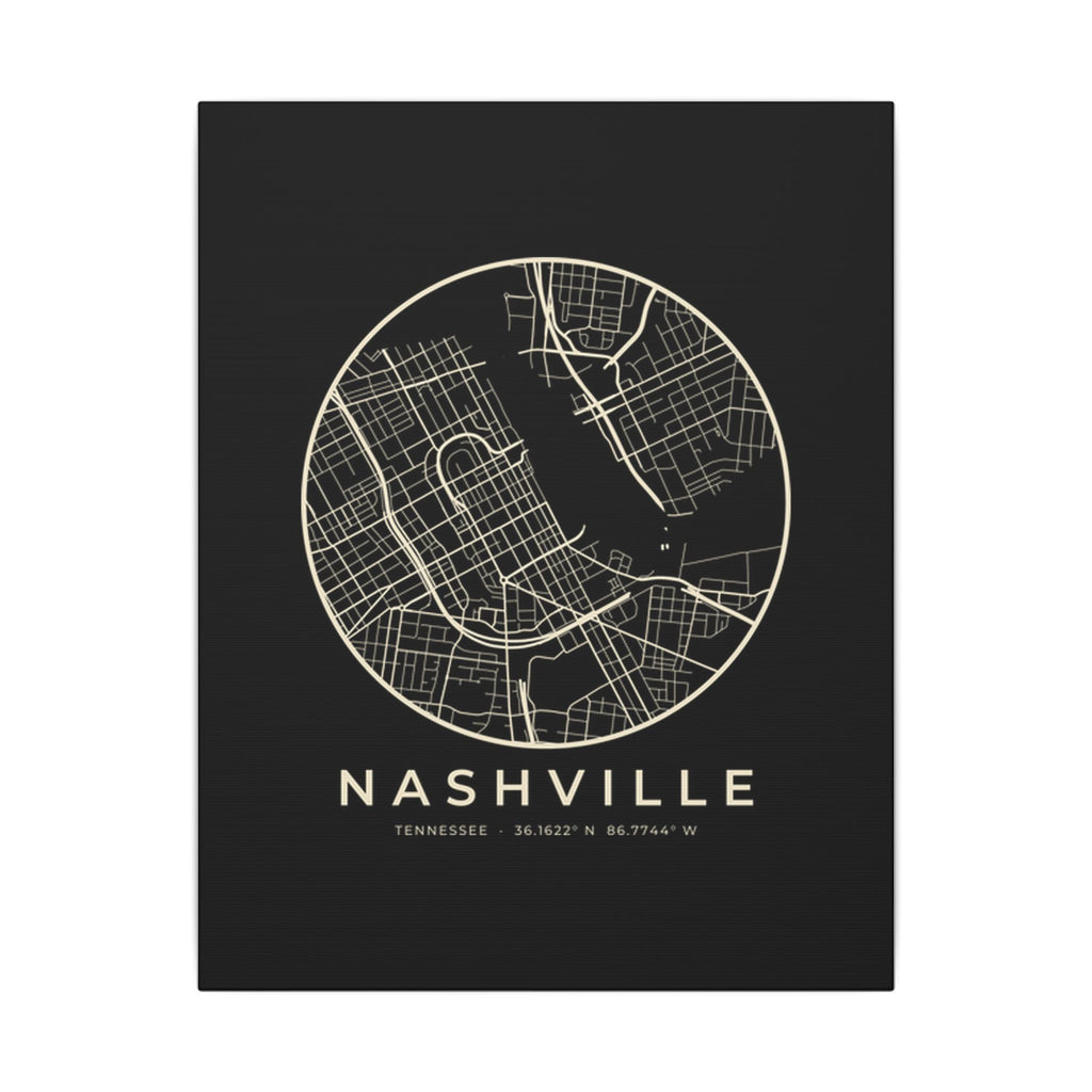Nashville Street Map Canvas Print (Black)