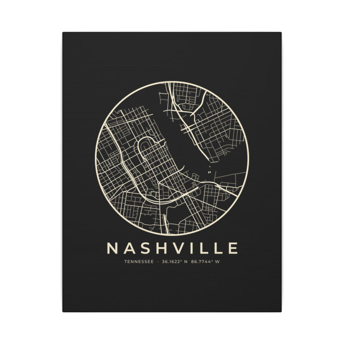 Nashville Street Map Canvas Print (Black)