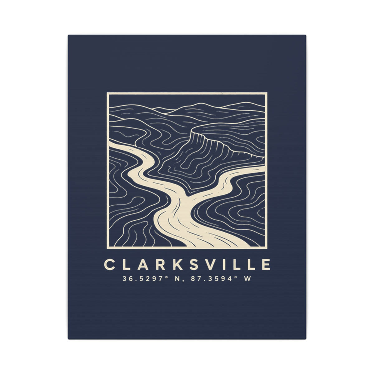 Clarksville Topo Map Canvas Print (Navy)