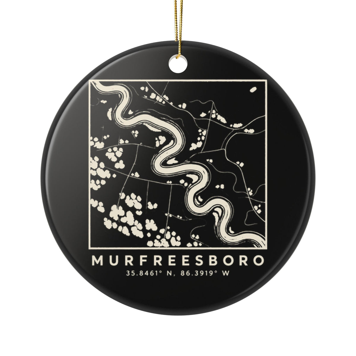 Murfreesboro Topo Map Ornament (Black)