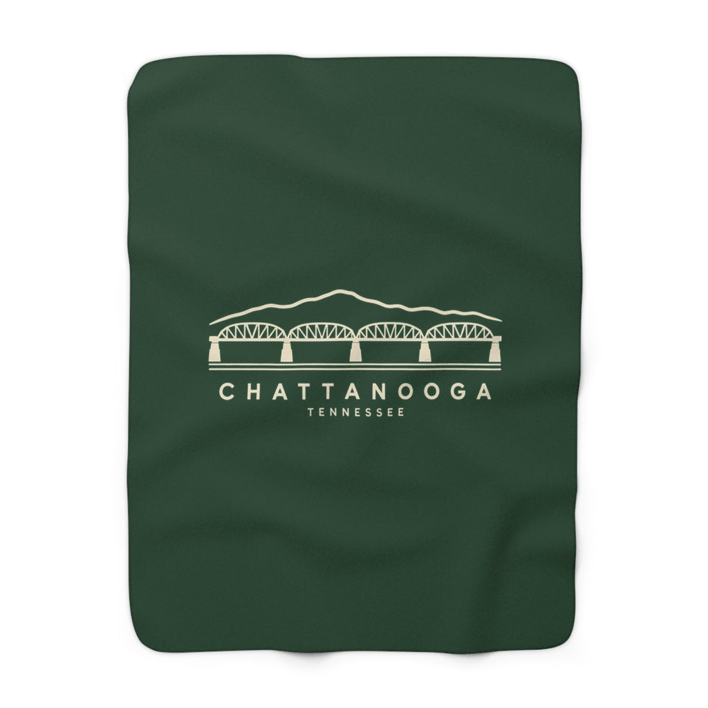 Chattanooga Walnut Street Bridge Sherpa Blanket (Forest Green)