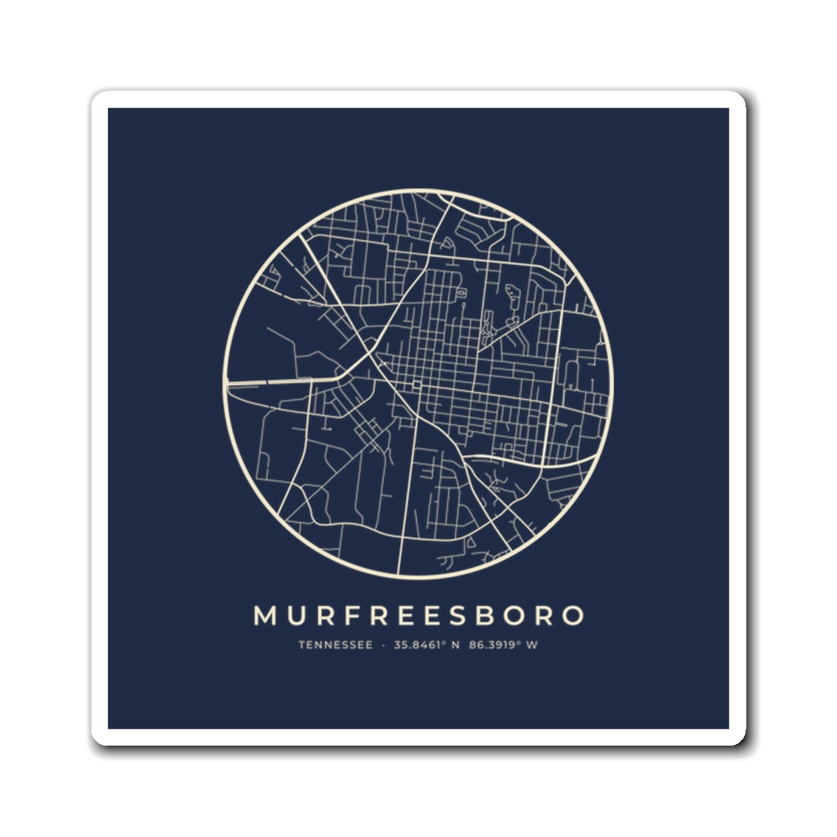 Murfreesboro Street Map Magnet (Navy)