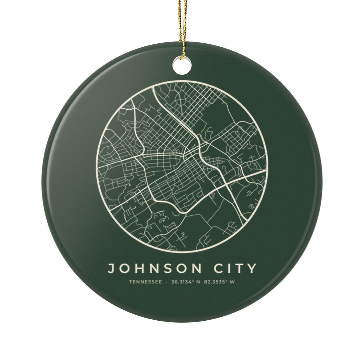 Johnson City Street Map Ornament (Forest Green)