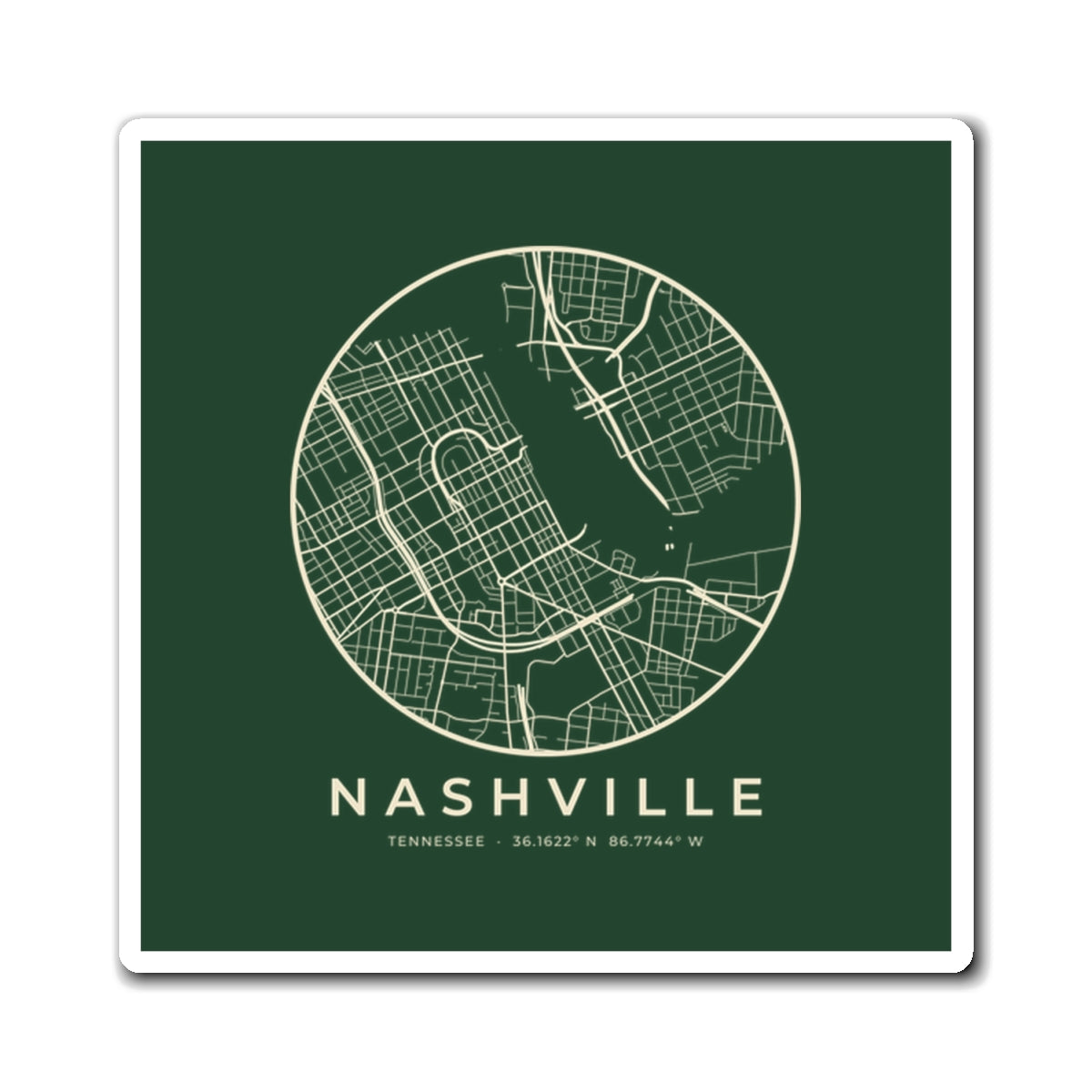 Nashville Street Map Magnet (Forest Green)