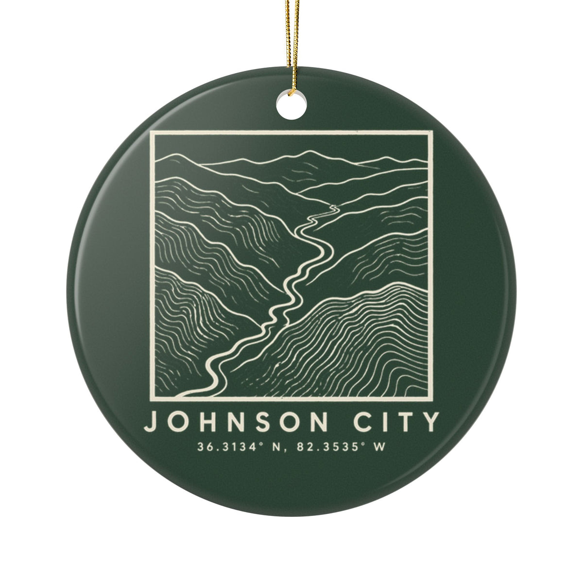Johnson City Topo Map Ornament (Forest Green)