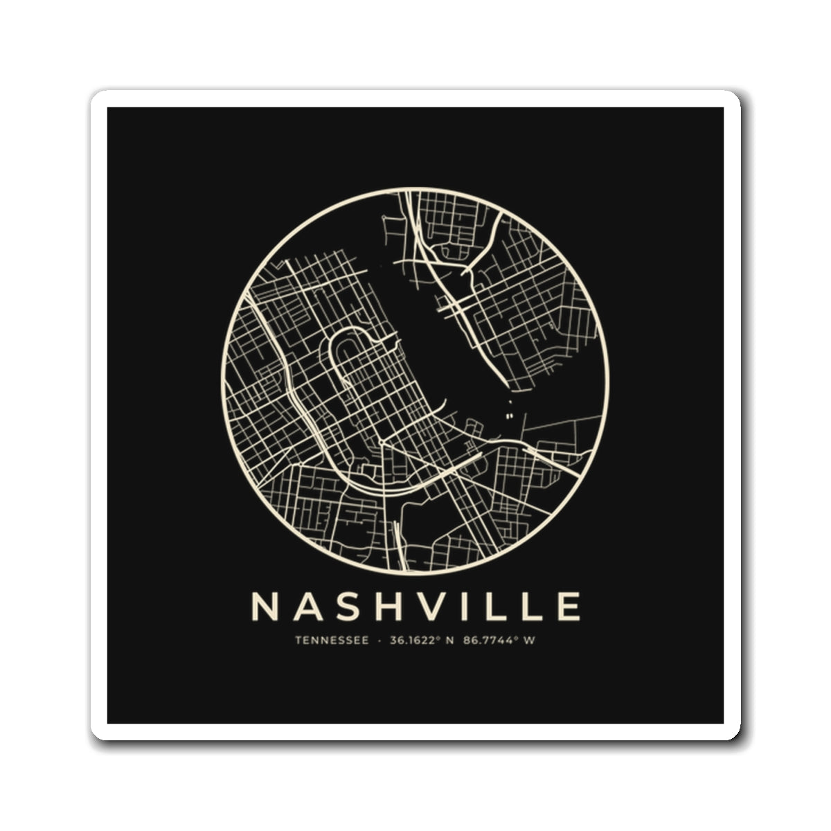 Nashville Street Map Magnet (Black)