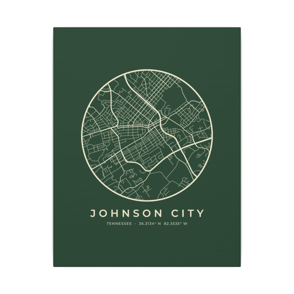 Johnson City Street Map Canvas Print (Forest Green)