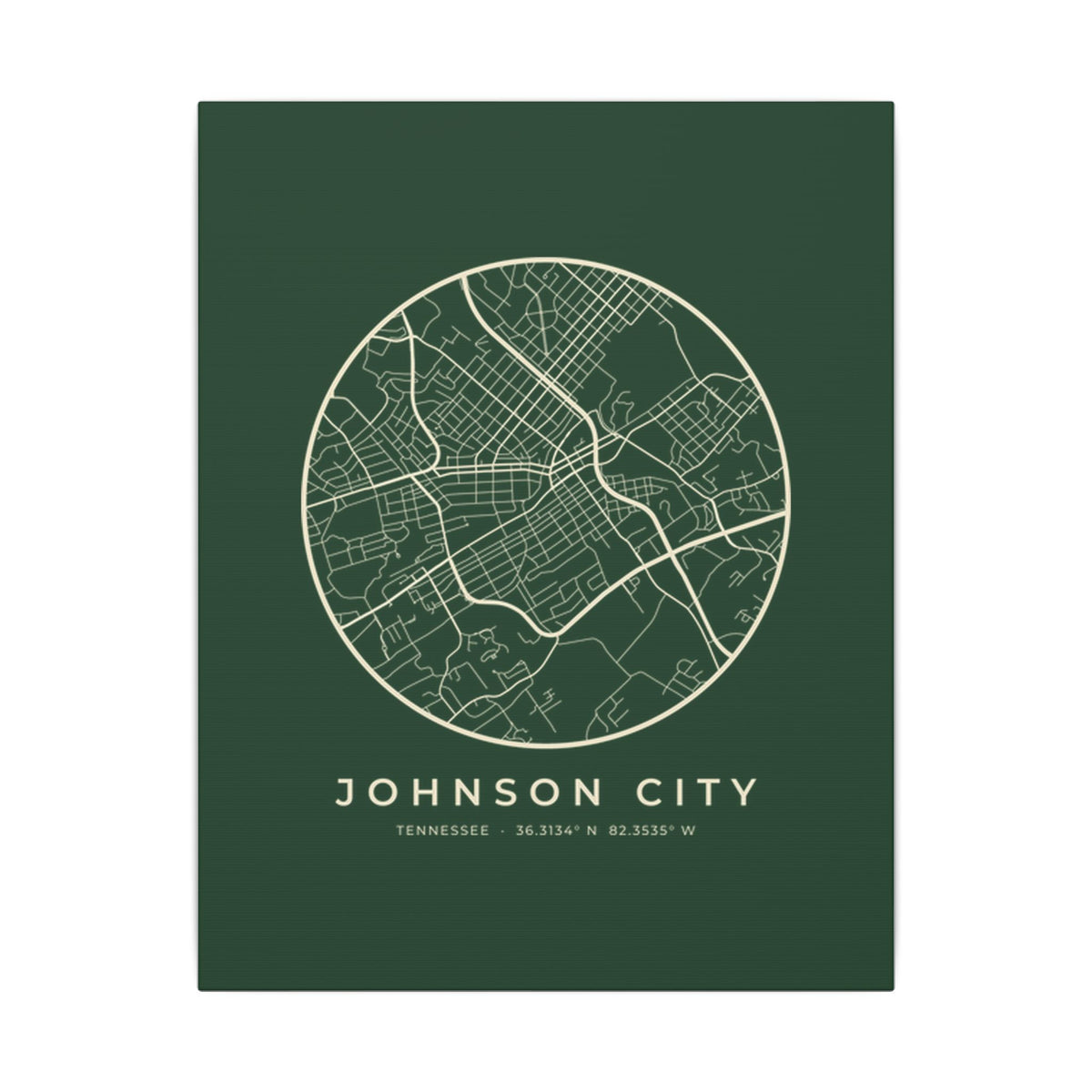 Johnson City Street Map Canvas Print (Forest Green)