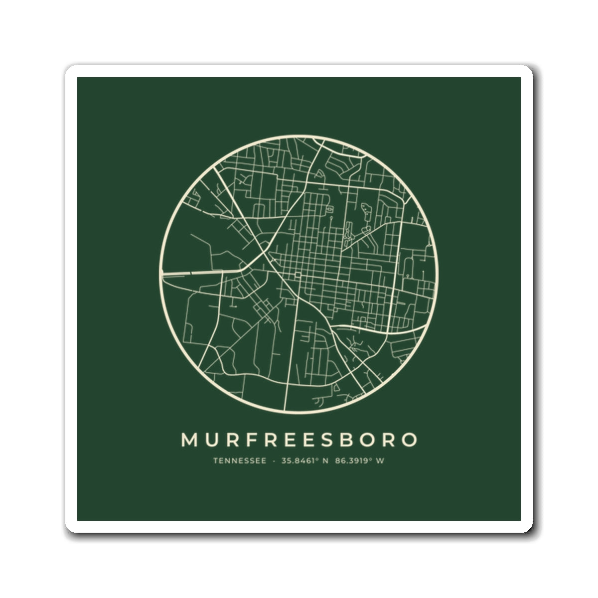 Murfreesboro Street Map Magnet (Forest Green)