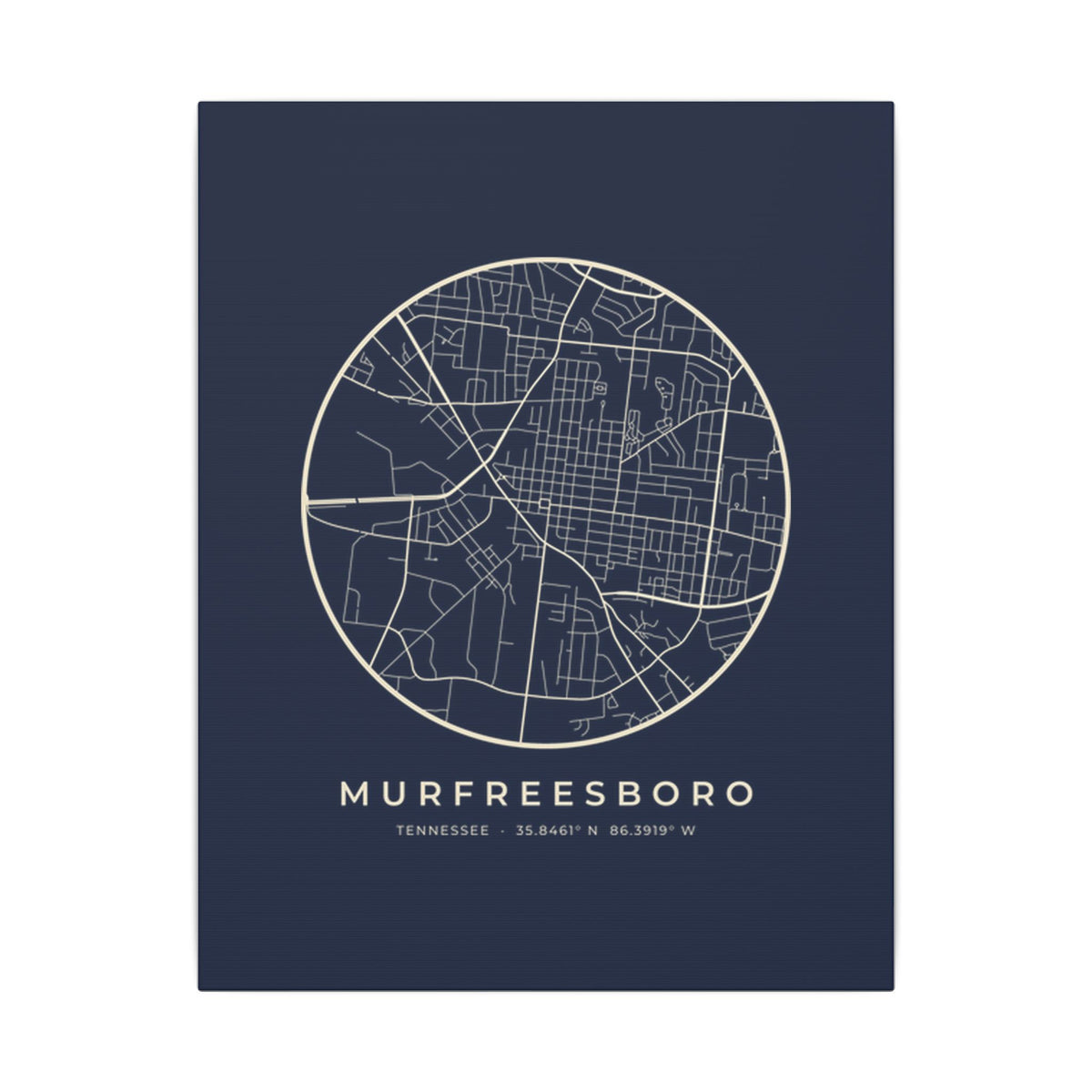 Murfreesboro Street Map Canvas Print (Navy)