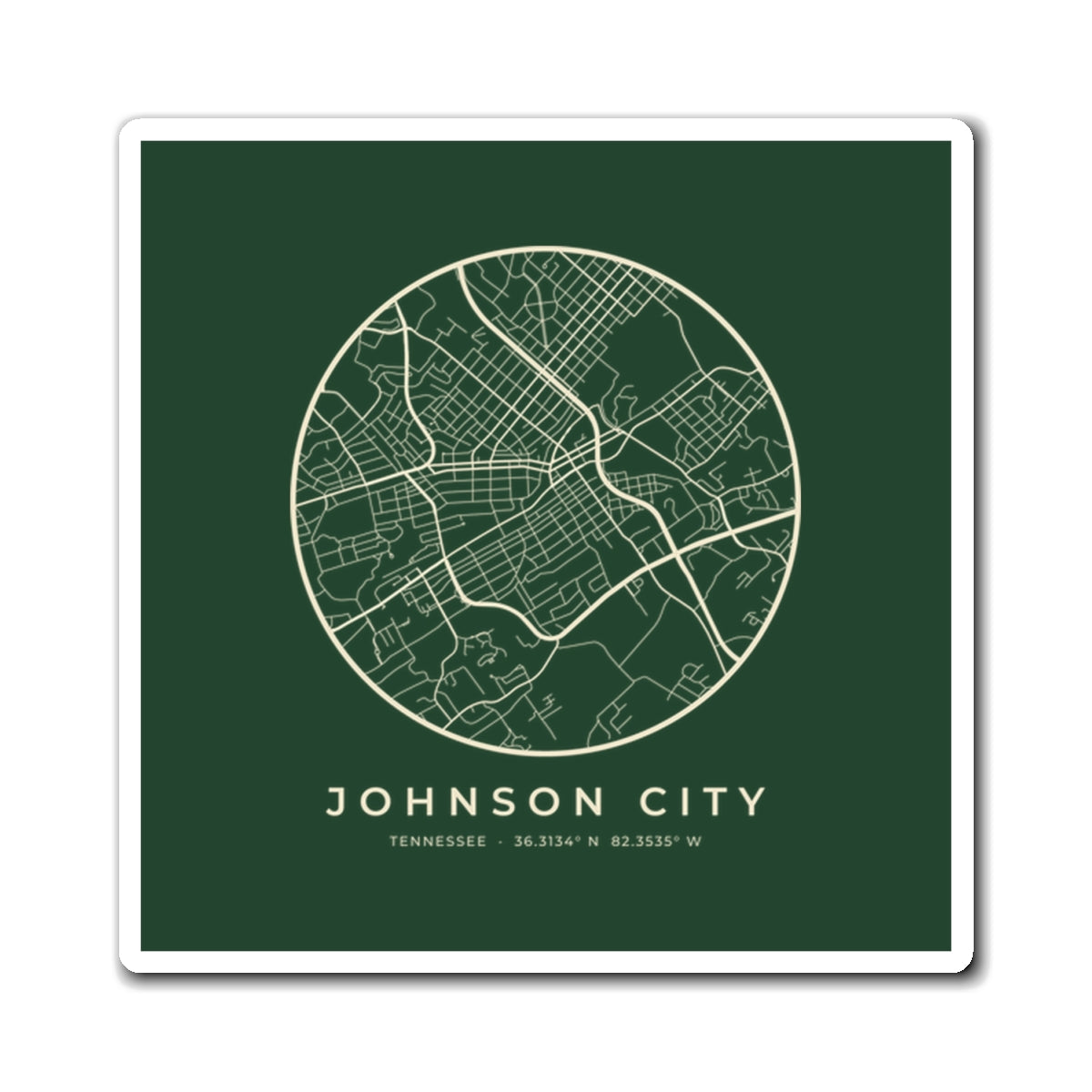 Johnson City Street Map Magnet (Forest Green)
