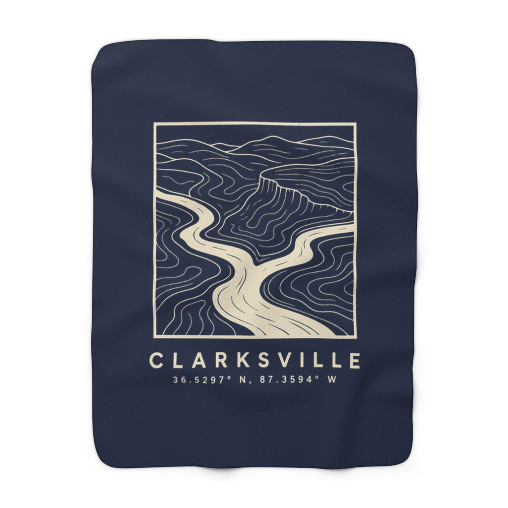 Clarksville Topo Map Sherpa Blanket (Navy)