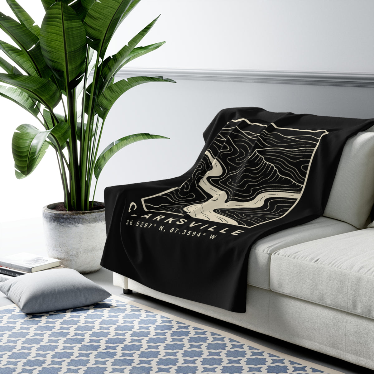Clarksville Topo Map Sherpa Blanket (Black)