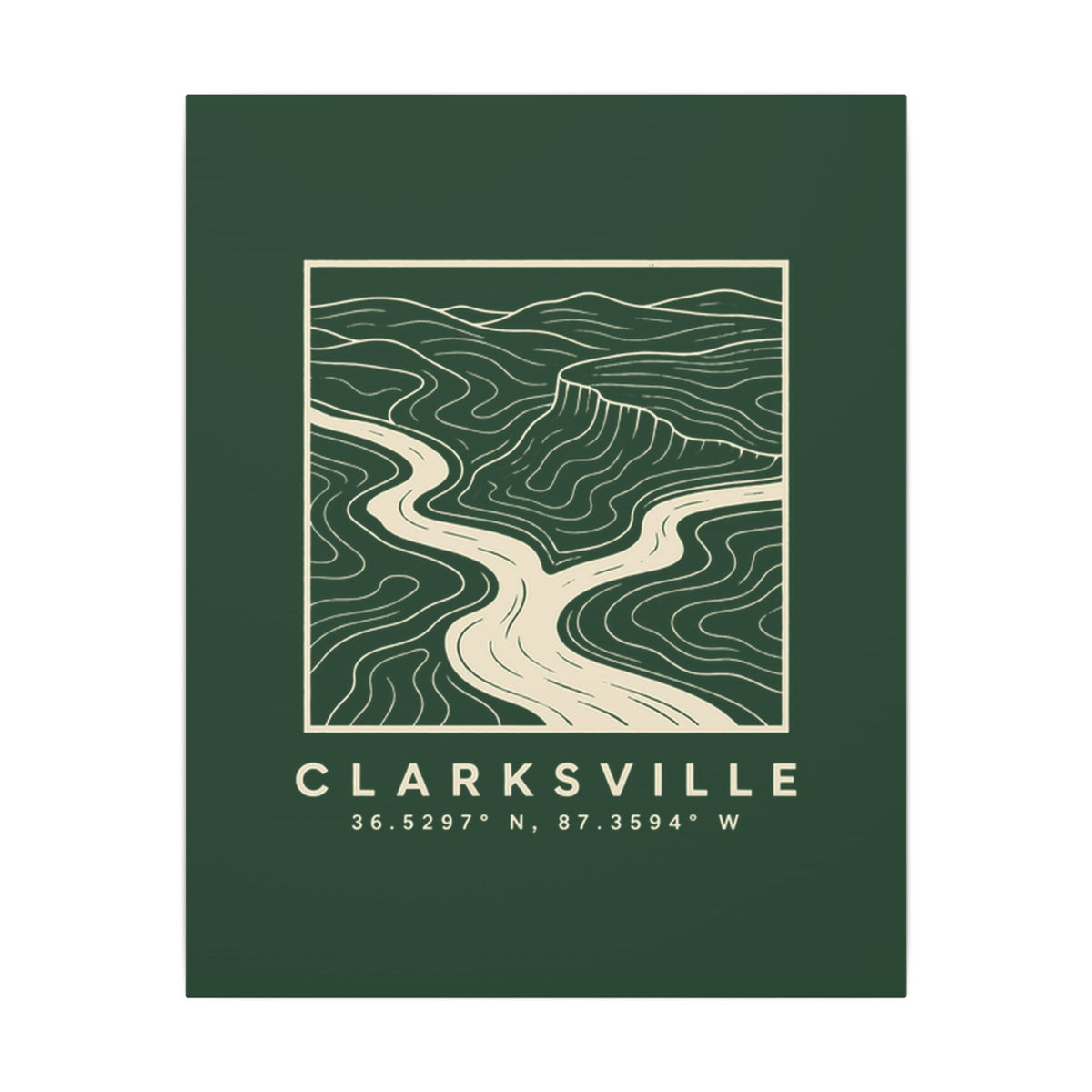 Clarksville Topo Map Canvas Print (Forest Green)