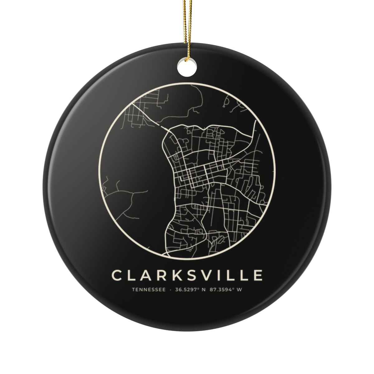 Clarksville Street Map Ornament (Black)