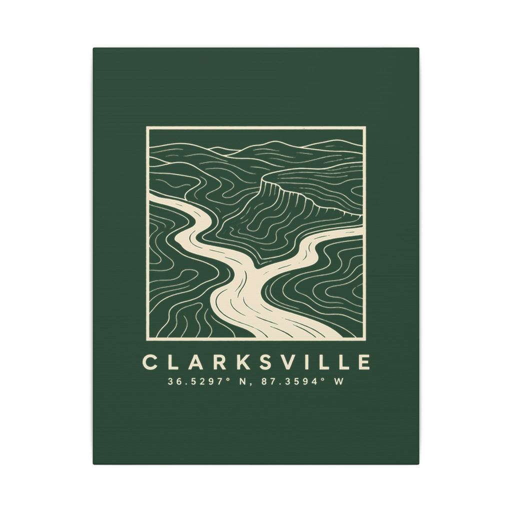 Clarksville Topo Map Canvas Print (Forest Green)
