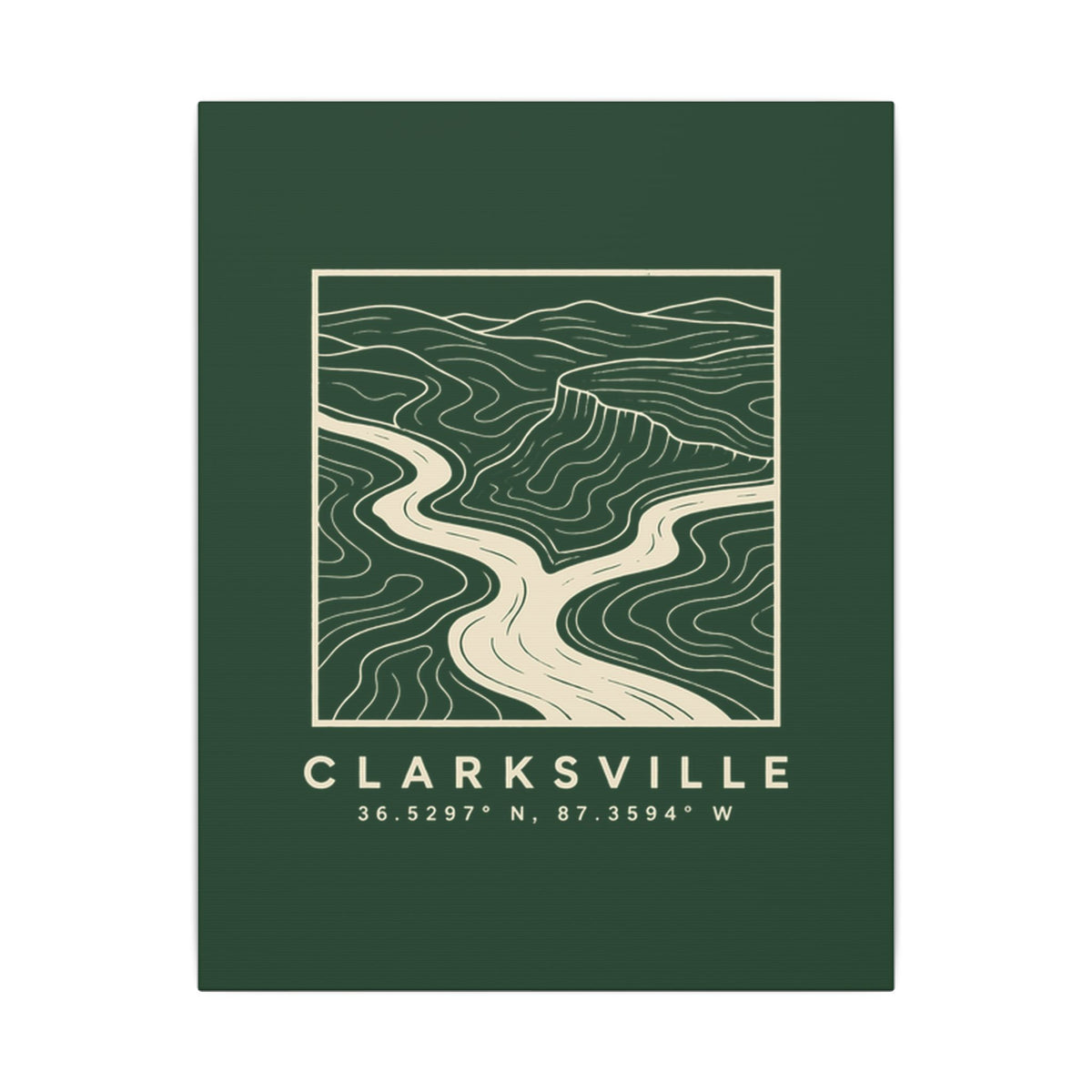 Clarksville Topo Map Canvas Print (Forest Green)
