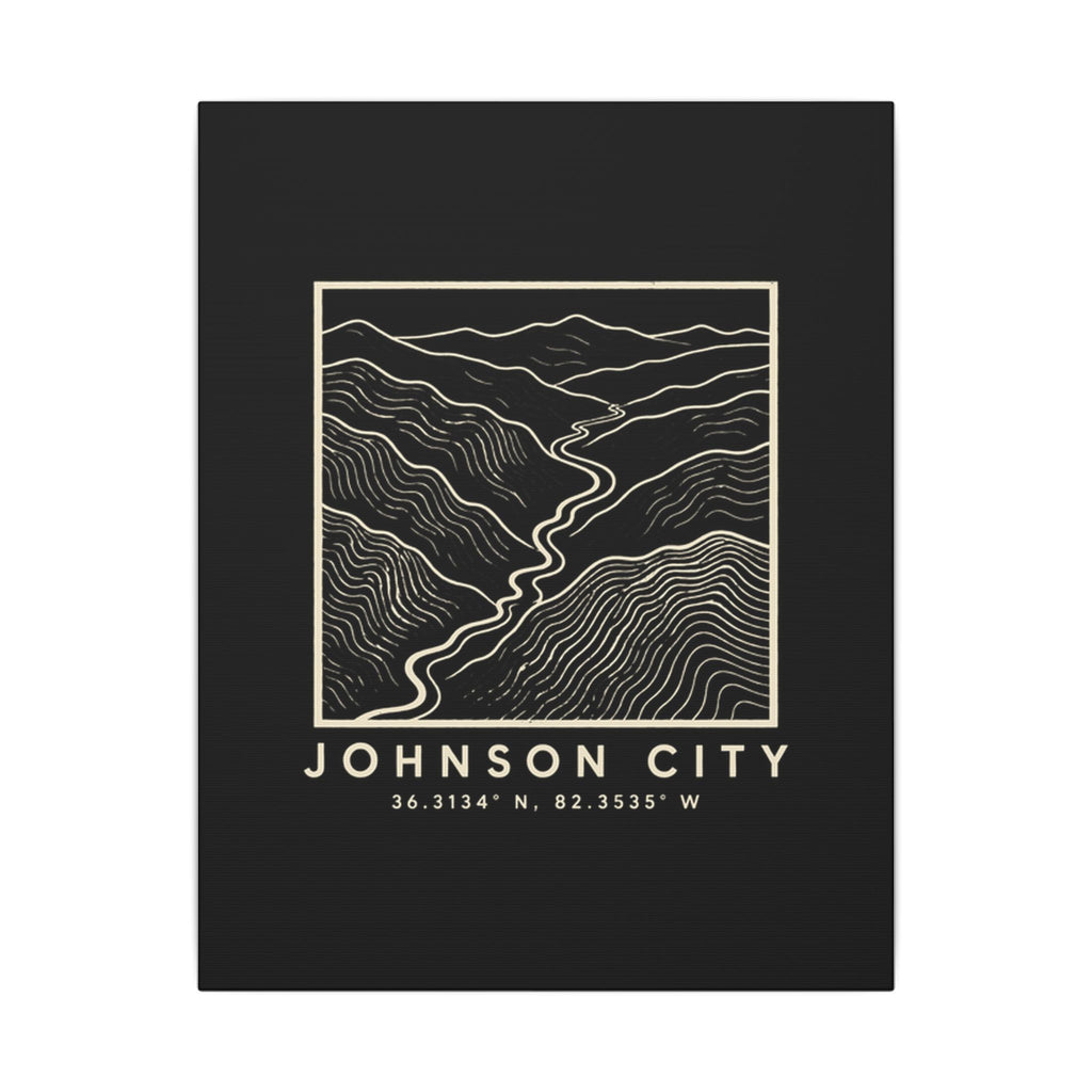 Johnson City Topo Map Canvas Print (Black)