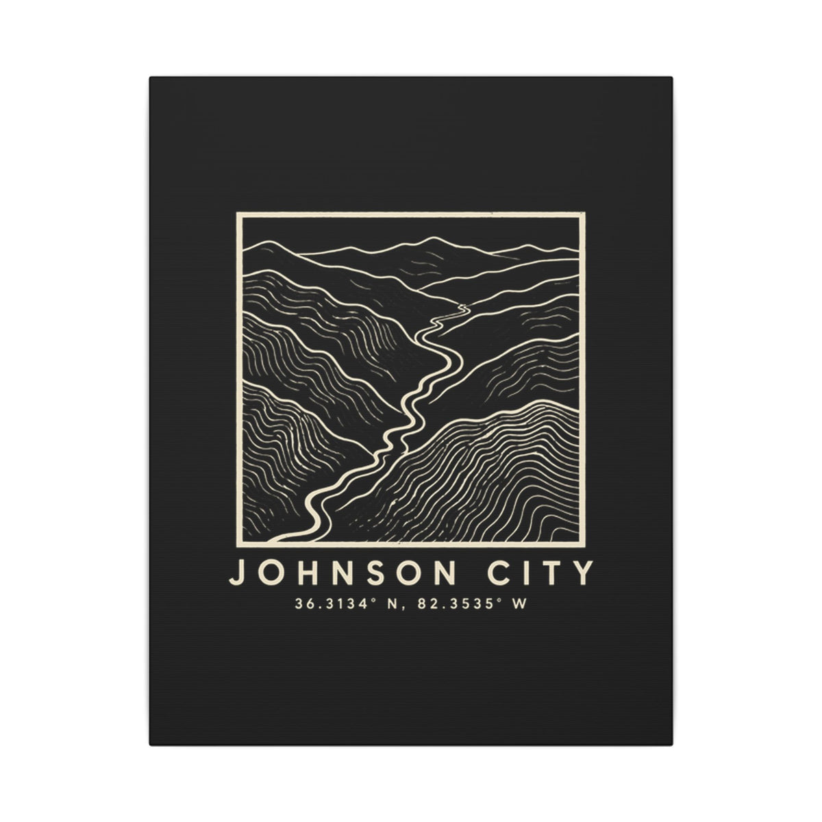 Johnson City Topo Map Canvas Print (Black)