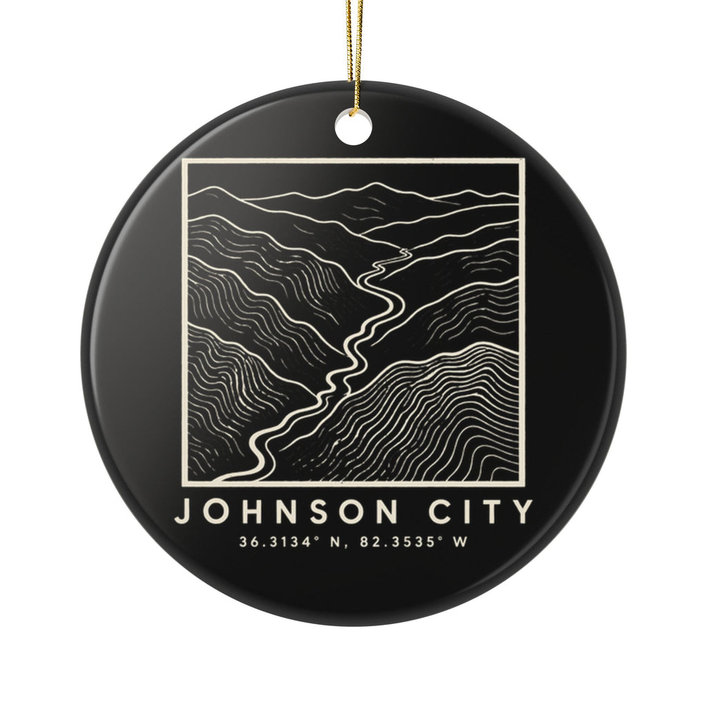 Johnson City Topo Map Ornament (Black)