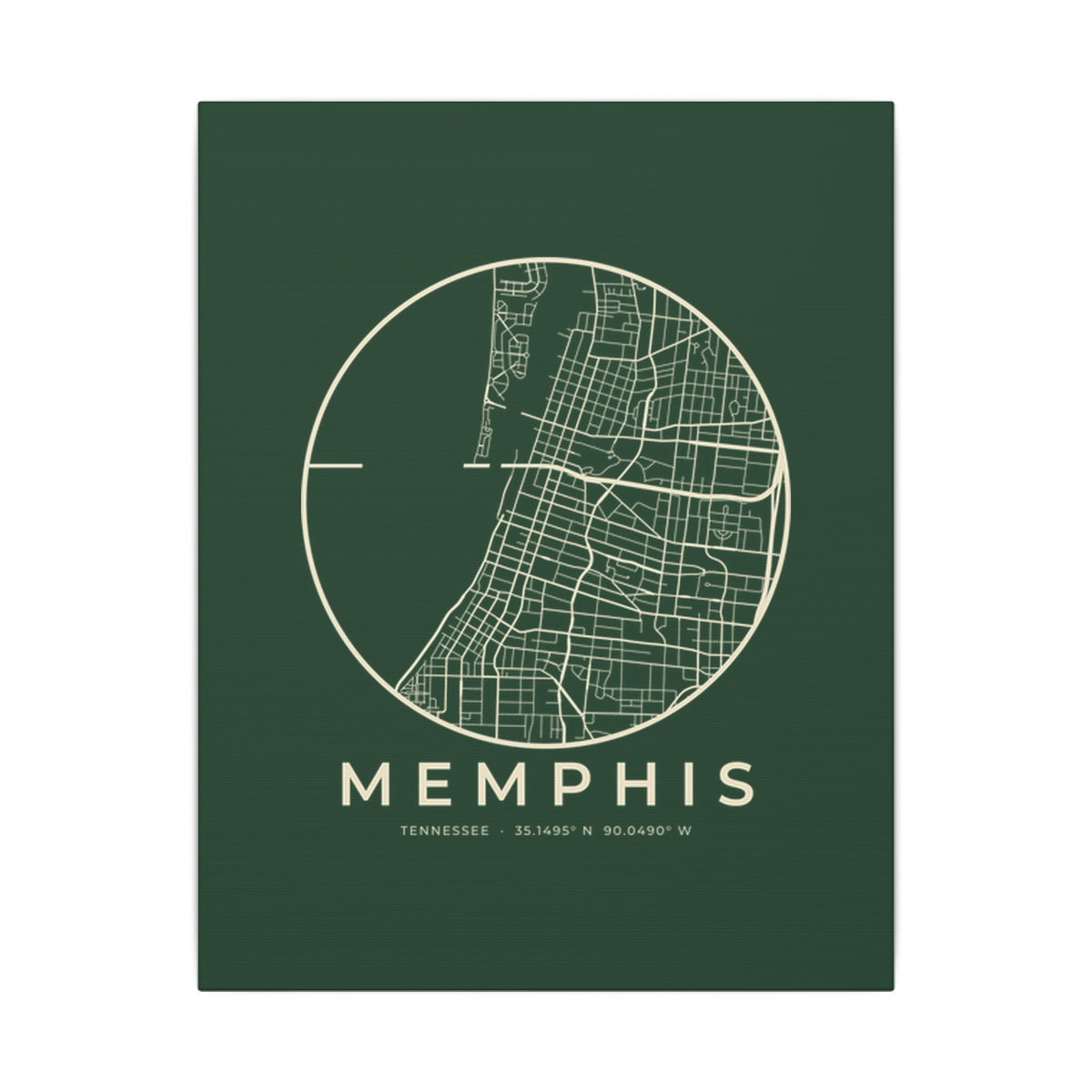 Memphis Street Map Canvas Print (Forest Green)