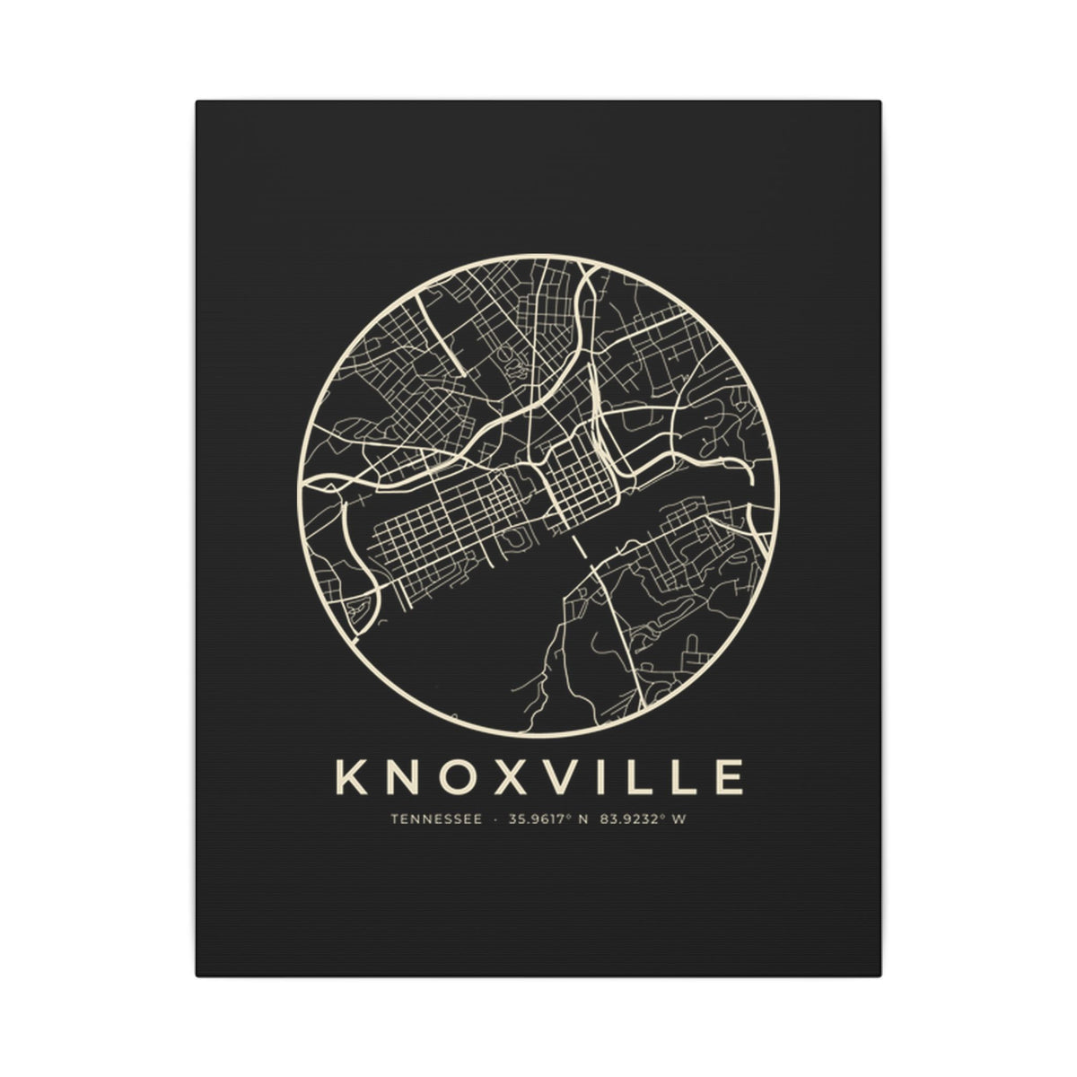 Knoxville Street Map Canvas Print (Black)