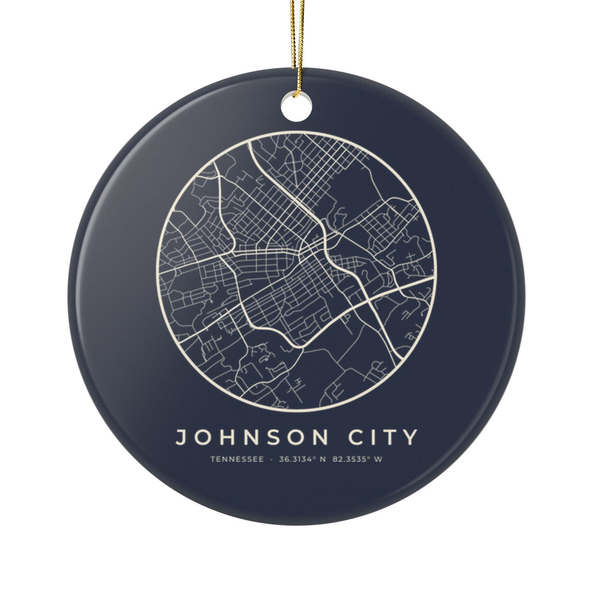 Johnson City Street Map Ornament (Navy)