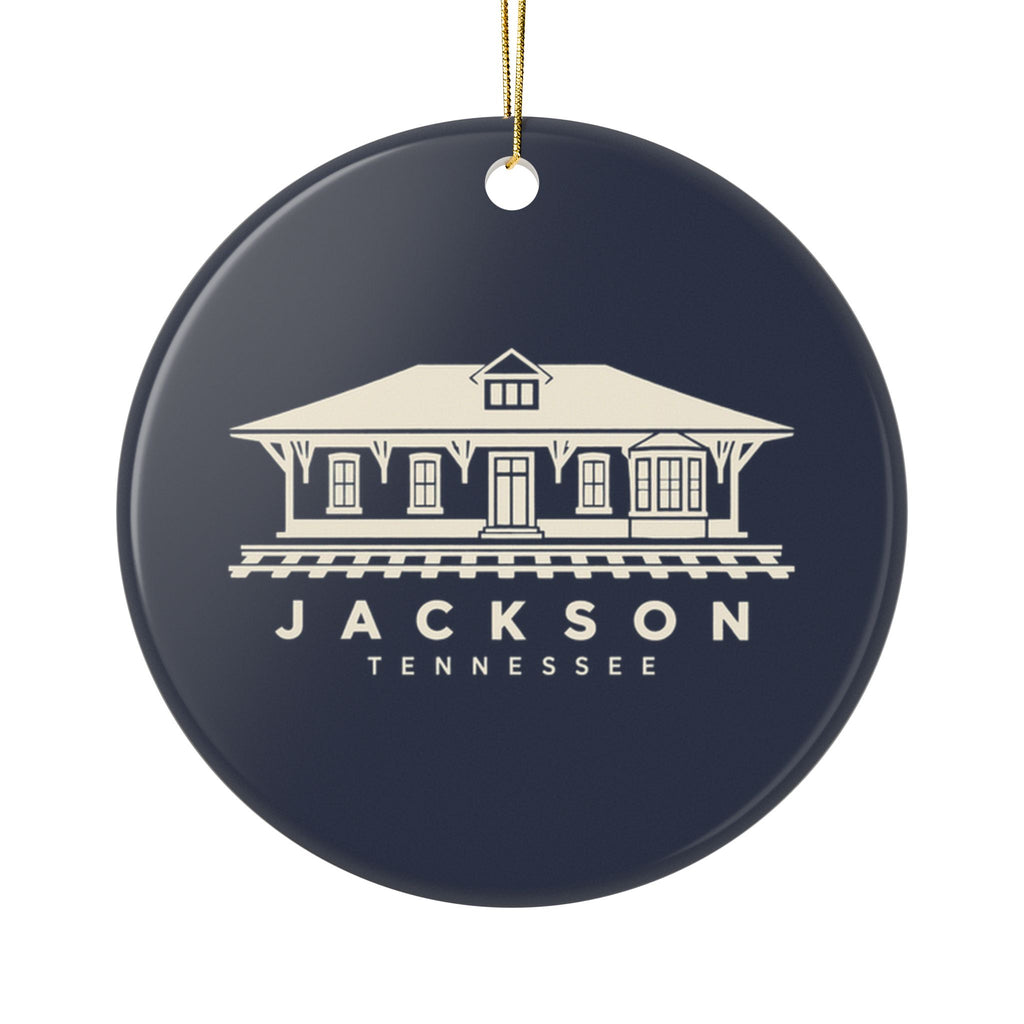 Jackson Train Depot Ornament (Navy)