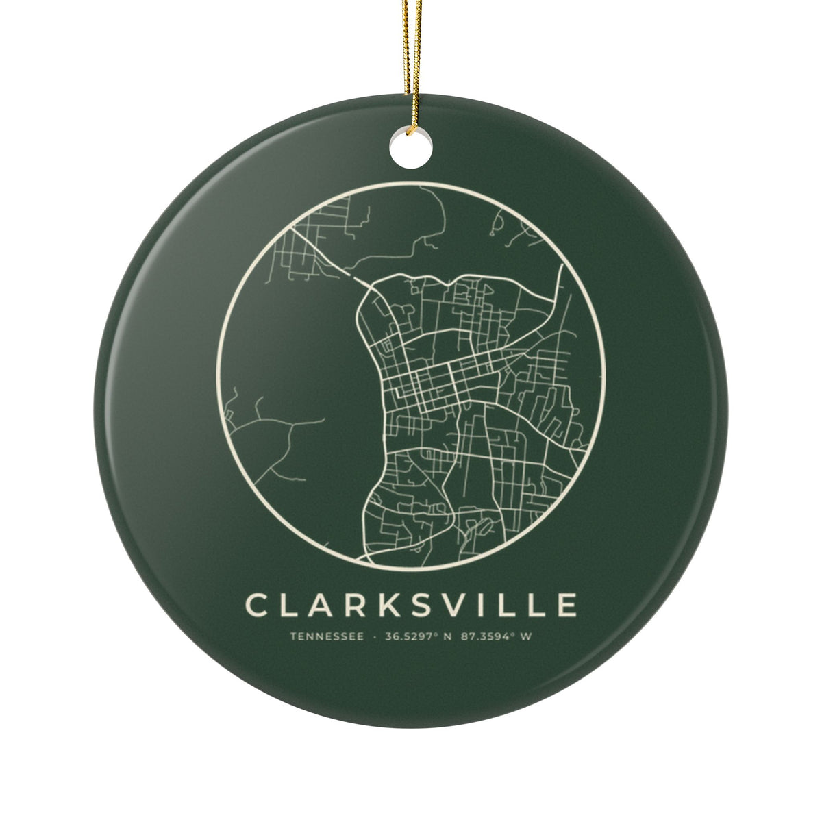 Clarksville Street Map Ornament (Forest Green)