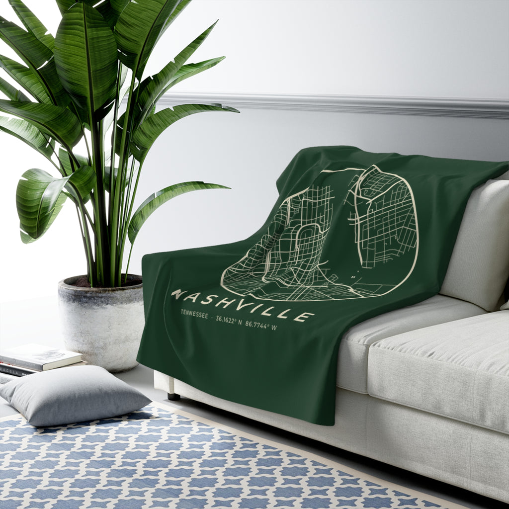 Nashville Street Map Sherpa Blanket (Forest Green)