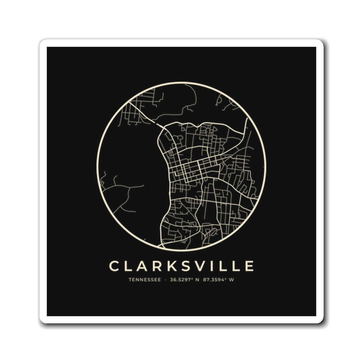 Clarksville Street Map Magnet (Black)
